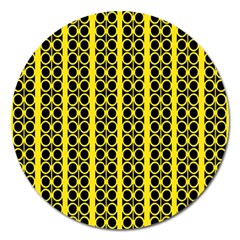 Circles Lines Black Yellow Magnet 5  (round) by BrightVibesDesign