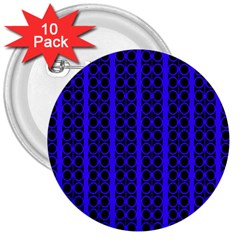 Circles Lines Black Blue 3  Buttons (10 Pack)  by BrightVibesDesign