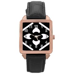 Pattern Flower Black Rose Gold Leather Watch 