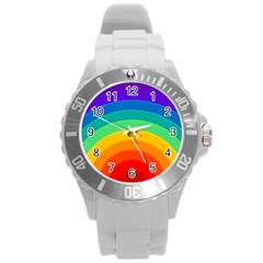 Rainbow Background Colorful Round Plastic Sport Watch (l)