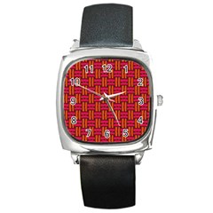 Pattern Red Background Structure Square Metal Watch by HermanTelo