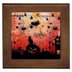 Funny Halloween Design, Cat, Pumpkin And Witch Framed Tile by FantasyWorld7