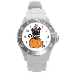 Halloween Cute Cat Round Plastic Sport Watch (l)