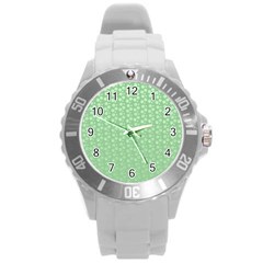 Background Polka Green Round Plastic Sport Watch (l)