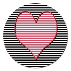 Heart Stripes Symbol Striped Magnet 5  (round) by HermanTelo