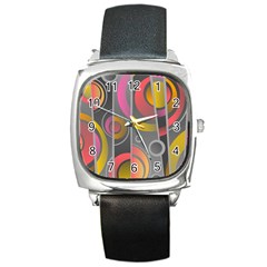 Abstract Colorful Background Grey Square Metal Watch