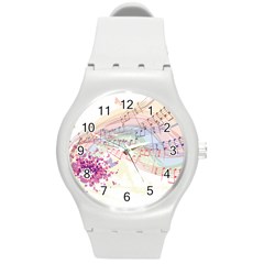 Music Notes Abstract Round Plastic Sport Watch (m)