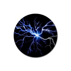 Blue Thunder Colorful Lightning Graphic Impression Rubber Coaster (round)  by picsaspassion