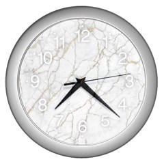 White Marble Texture Floor Background With Gold Veins Intrusions Greek Marble Print Luxuous Real Marble Wall Clock (silver) by genx