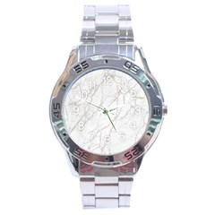 White Marble Texture Floor Background With Gold Veins Intrusions Greek Marble Print Luxuous Real Marble Stainless Steel Analogue Watch by genx