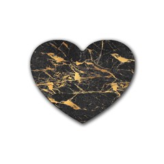 Black Marble Texture With Gold Veins Floor Background Print Luxuous Real Marble Rubber Coaster (heart)  by genx