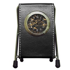 Black Marble Texture With Gold Veins Floor Background Print Luxuous Real Marble Pen Holder Desk Clock by genx