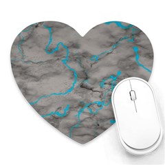 Marble Light Gray With Bright Cyan Blue Veins Texture Floor Background Retro Neon 80s Style Neon Colors Print Luxuous Real Marble Heart Mousepads by genx