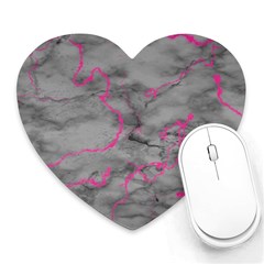 Marble Light Gray With Bright Magenta Pink Veins Texture Floor Background Retro Neon 80s Style Neon Colors Print Luxuous Real Marble Heart Mousepads by genx