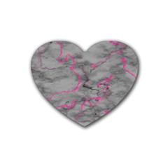 Marble Light Gray With Bright Magenta Pink Veins Texture Floor Background Retro Neon 80s Style Neon Colors Print Luxuous Real Marble Heart Coaster (4 Pack)  by genx