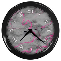 Marble Light Gray With Bright Magenta Pink Veins Texture Floor Background Retro Neon  80s Style Neon Colors Print Luxuous Real Marble Wall Clock (black) by genx