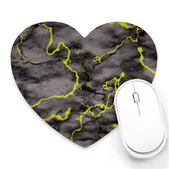 Marble Light Gray With Green Lime Veins Texture Floor Background Retro Neon 80s Style Neon Colors Print Luxuous Real Marble Heart Mousepads by genx