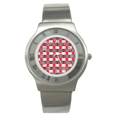 Background Texture Plaid Red Stainless Steel Watch