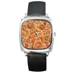 Oranges Background Texture Pattern Square Metal Watch