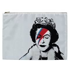 Banksy Graffiti Uk England God Save The Queen Elisabeth With David Bowie Rockband Face Makeup Ziggy Stardust Cosmetic Bag (xxl)