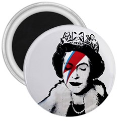 Banksy Graffiti Uk England God Save The Queen Elisabeth With David Bowie Rockband Face Makeup Ziggy Stardust 3  Magnets by snek