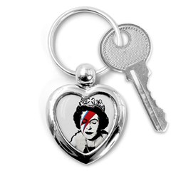 Banksy Graffiti Uk England God Save The Queen Elisabeth With David Bowie Rockband Face Makeup Ziggy Stardust Key Chain (heart) by snek