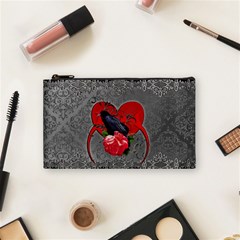 Wonderful Crow On A Heart Cosmetic Bag (small) by FantasyWorld7