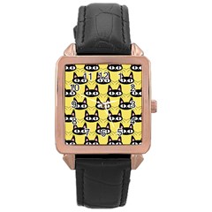 Cute Black Cat Pattern Rose Gold Leather Watch  by Valentinaart