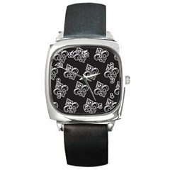 French France Fleur De Lys Metal Pattern Black And White Antique Vintage Black Rocker Square Metal Watch by Quebec