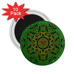 Love The Hearts  Mandala On Green 2 25  Magnets (10 Pack)  by pepitasart