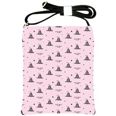 Gadsden Flag Don t Tread On Me Light Pink And Black Pattern With American Stars Shoulder Sling Bag by snek