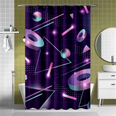 Retrowave Aesthetic Vaporwave Retro Memphis Pattern 80s Design Geometrical Shapes Futurist Pink Blue 3d Shower Curtain 48  X 72  (small)  by genx