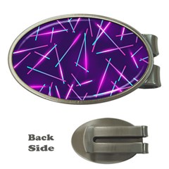 Retrowave Aesthetic Vaporwave Retro Memphis Pattern 80s Design Geometric Shapes Futurist Purple Pink Blue Neon Light Money Clips (oval)  by genx