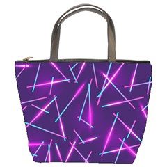 Retrowave Aesthetic Vaporwave Retro Memphis Pattern 80s Design Geometric Shapes Futurist Purple Pink Blue Neon Light Bucket Bag by genx