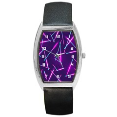 Retrowave Aesthetic Vaporwave Retro Memphis Pattern 80s Design Geometric Shapes Futurist Purple Pink Blue Neon Light Barrel Style Metal Watch by genx