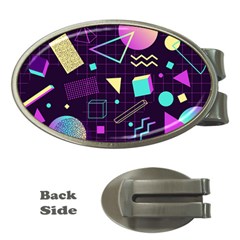 Retrowave Aesthetic Vaporwave Retro Memphis Pattern 80s Design 3d Geometric Shapes Money Clips (oval)  by genx