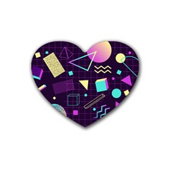 Retrowave Aesthetic Vaporwave Retro Memphis Pattern 80s Design 3d Geometric Shapes Rubber Coaster (heart)  by genx