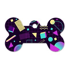 Retrowave Aesthetic Vaporwave Retro Memphis Pattern 80s Design 3d Geometric Shapes Dog Tag Bone (two Sides) by genx