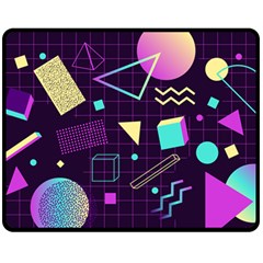 Retrowave Aesthetic Vaporwave Retro Memphis Pattern 80s Design 3d Geometric Shapes Double Sided Fleece Blanket (medium)  by genx