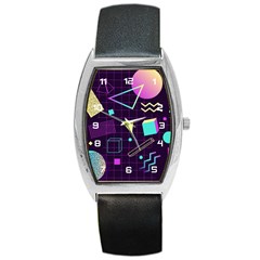 Retrowave Aesthetic Vaporwave Retro Memphis Pattern 80s Design 3d Geometric Shapes Barrel Style Metal Watch by genx