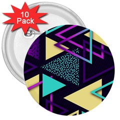 Retrowave Aesthetic Vaporwave Retro Memphis Triangle Pattern 80s Yellow Turquoise Purple 3  Buttons (10 Pack)  by genx