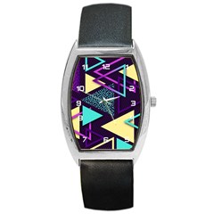 Retrowave Aesthetic Vaporwave Retro Memphis Triangle Pattern 80s Yellow Turquoise Purple Barrel Style Metal Watch by genx