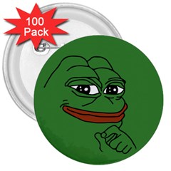 Pepe The Frog Smug Face With Smile And Hand On Chin Meme Kekistan All Over Print Green 3  Buttons (100 Pack)  by snek