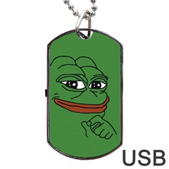 Pepe The Frog Smug Face With Smile And Hand On Chin Meme Kekistan All Over Print Green Dog Tag Usb Flash (two Sides) by snek