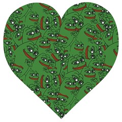 Pepe The Frog Perfect A-ok Handsign Pattern Praise Kek Kekistan Smug Smile Meme Green Background Wooden Puzzle Heart by snek