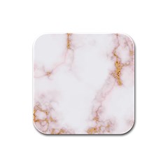 Pink And White Marble Texture With Gold Intrusions Pale Rose Background Rubber Square Coaster (4 Pack)  by genx