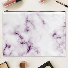 White Marble Violet Purple Veins Accents Texture Printed Floor Background Luxury Cosmetic Bag (xxxl) by genx