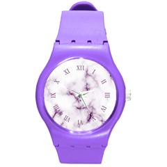 White Marble Violet Purple Veins Accents Texture Printed Floor Background Luxury Round Plastic Sport Watch (m) by genx