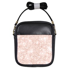 Rose Gold Pink Glitters Metallic Finish Party Texture Imitation Pattern Girls Sling Bag by genx