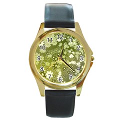 Flowers Abstract Background Round Gold Metal Watch